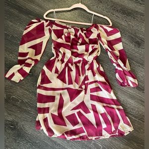 Jun & Min maroon and tan off-the-shoulder dress - size Small